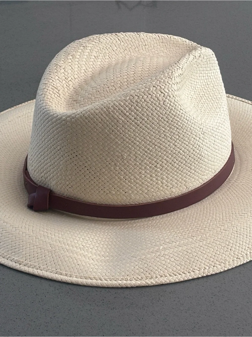 Janessa Leone Cream Panama Hat with Brown Band